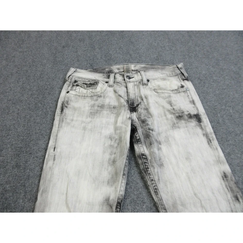 True Religion Ricky Jeans Mens 38x32 Gray Acid Wash Flap Pocket Denim USA
